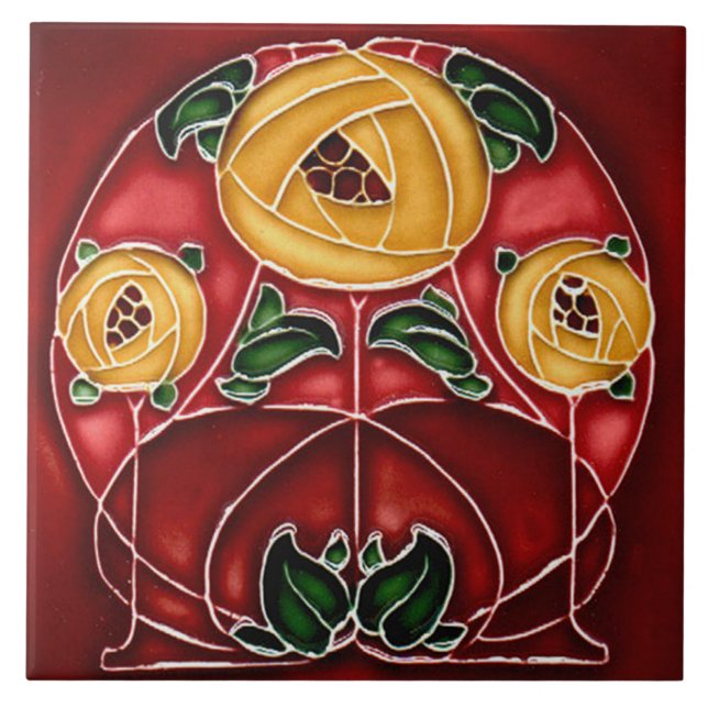 Tile art nouveau style decorative fireplace (Front)