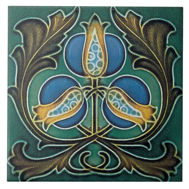 Tile art nouveau style decorative fireplace (Front)
