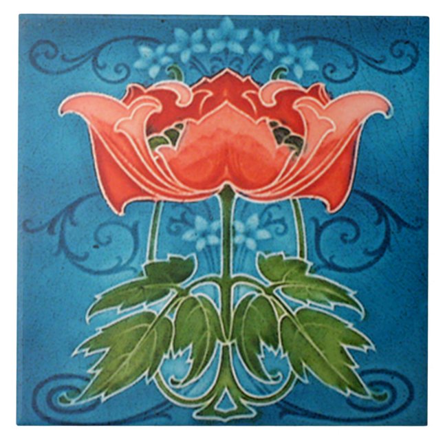 Tile art nouveau style decorative fireplace (Front)