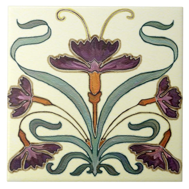 Tile art nouveau style decorative fireplace (Front)