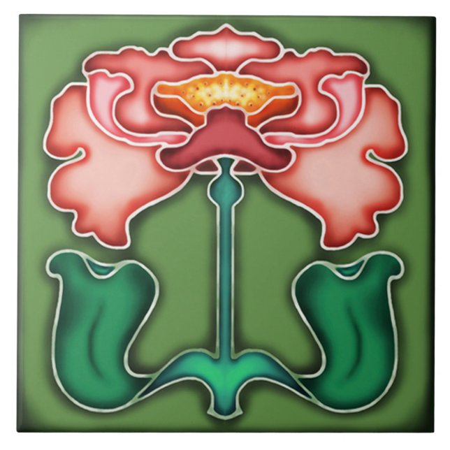 Tile art nouveau style decorative fireplace (Front)