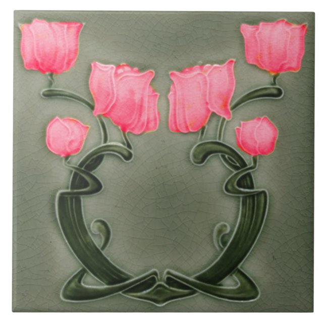 Tile art nouveau style decorative fireplace (Front)