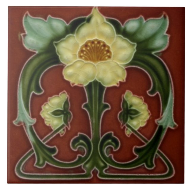 Tile art nouveau style decorative fireplace (Front)