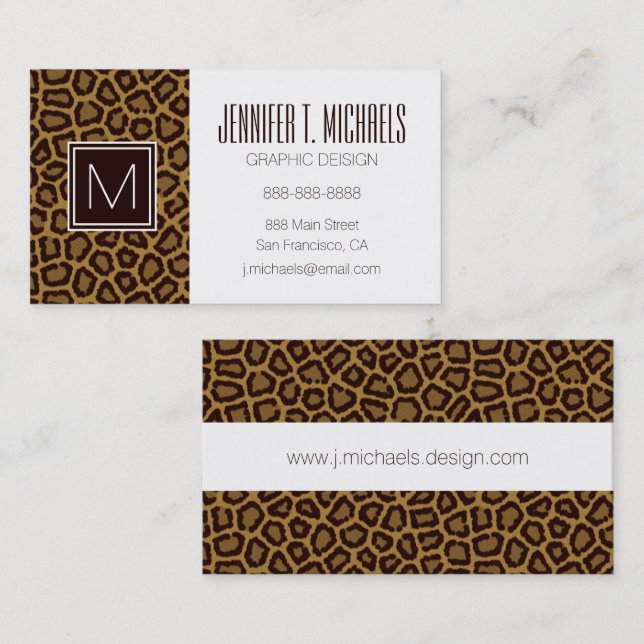 Tile background with a leopard fur business card (Front/Back)