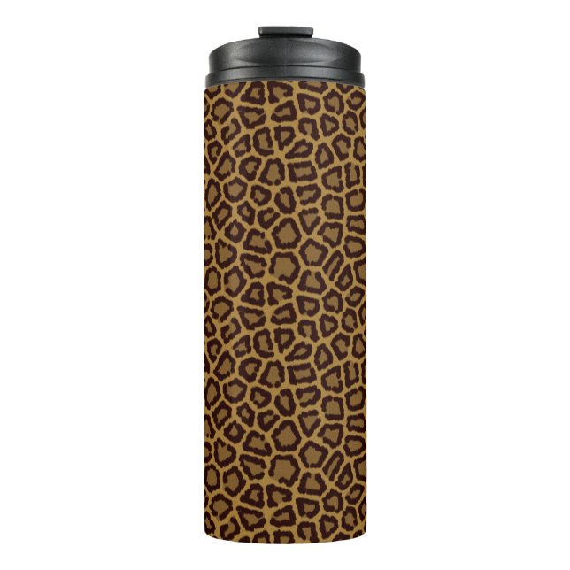 Tile background with a leopard fur thermal tumbler (Front)