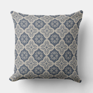 Tile casablanca graphic in denim and taupe pattern cushion