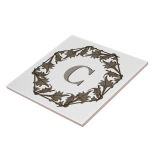 Tile - Circle of Leaves with Monogram
