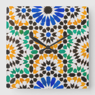 Tile decoration at Bahia Palace Square Wall Clock
