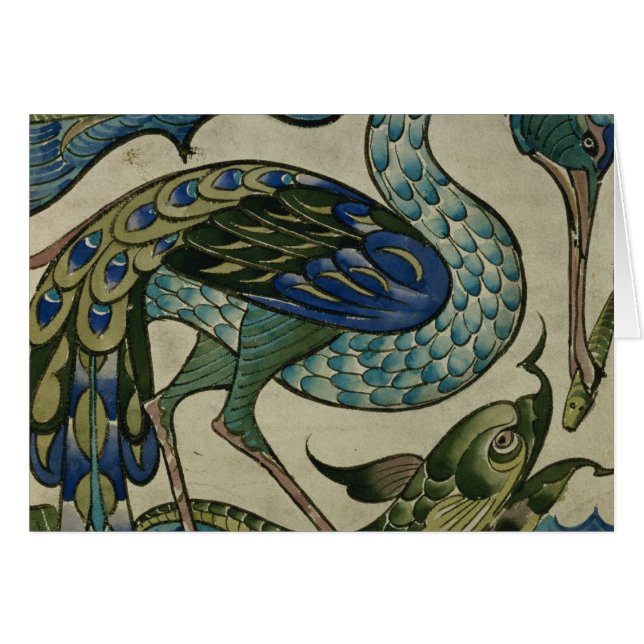 Tile design of heron and fish, by Walter Crane (Front Horizontal)