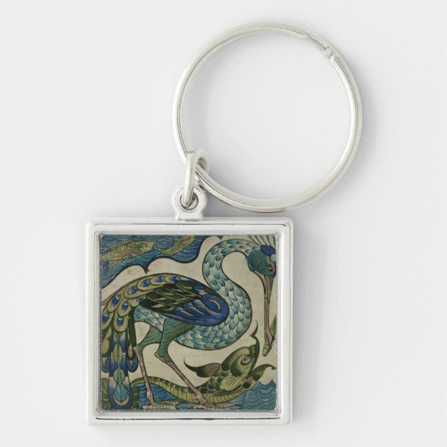 Tile design of heron and fish, by Walter Crane Key Ring (Front)