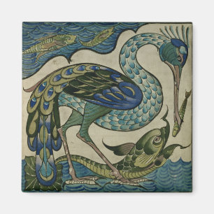 Tile design of heron and fish, by Walter Crane Magnet
