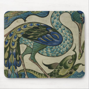 Tile design of heron and fish, by Walter Crane Mouse Mat