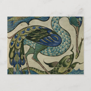 Tile design of heron and fish, by Walter Crane Postcard