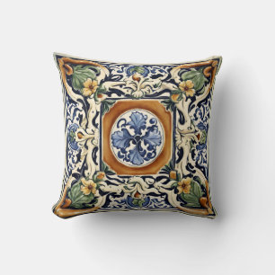 Tile, Floral, Majolica, Italian Style  Cushion