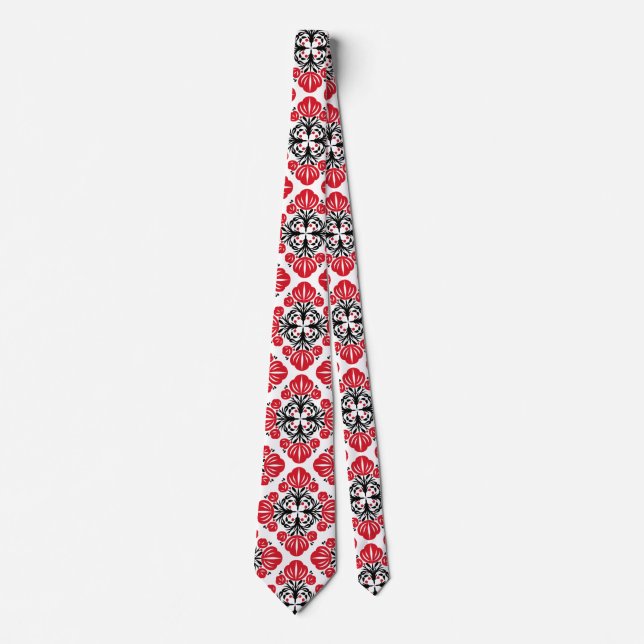 Tile floral pattern. Folk art bloom.  Tie (Front)