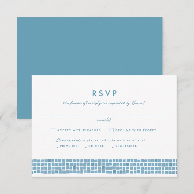 Tile frame Greek blue simple destination wedding RSVP Card (Front/Back)