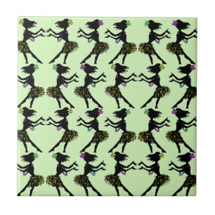 Tile Hawaiian Tropical Vintage Hula Girls Seafoam