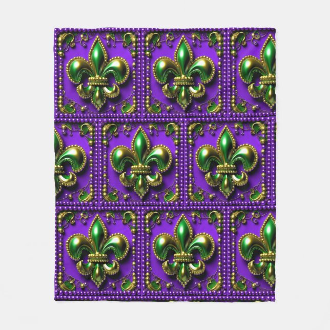 Tile Mardi Gras Fleur de lis Fleece Blanket (Front)
