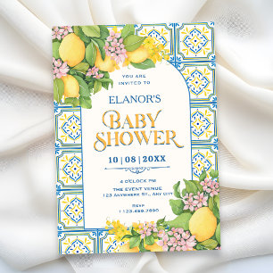Tile Mediterranean lemon floral baby shower Invitation