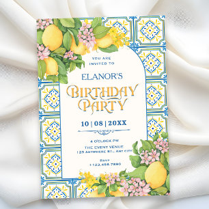 Tile Mediterranean lemon floral birthday Invitation