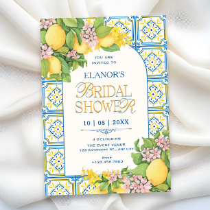 Tile Mediterranean lemon floral bridal shower Invitation