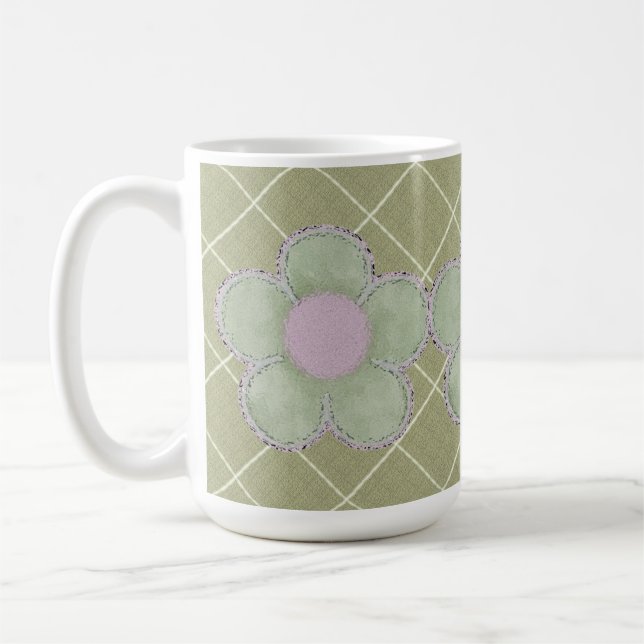 Tile n Flowers (sage) Coffee Mug (Left)