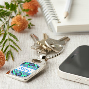 Tile Pattern blue Key Ring