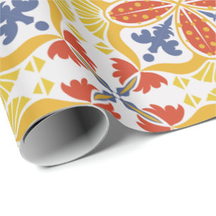 Tile pattern with intricate floral motifs in red wrapping paper