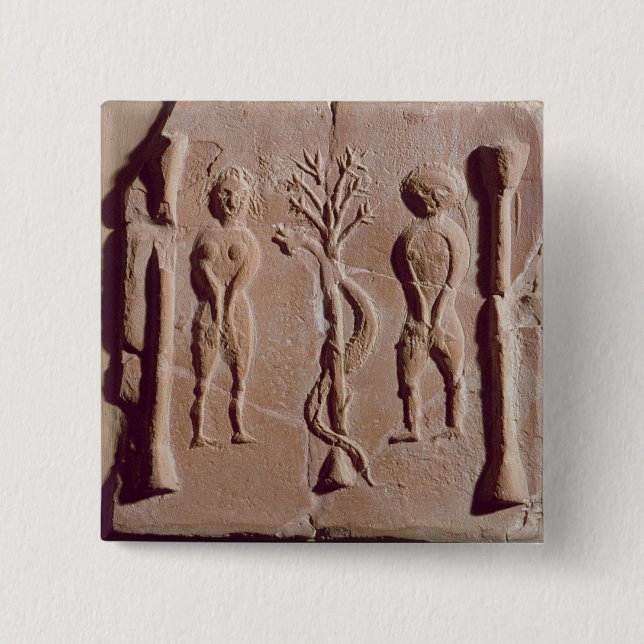 Tile representing Adam and Eve, Roman 15 Cm Square Badge (Front)