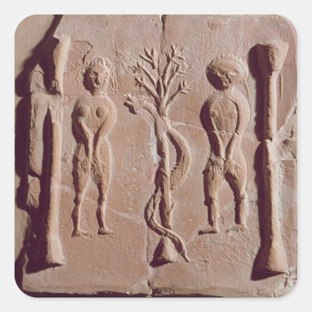 Tile representing Adam and Eve, Roman Square Sticker (Front)