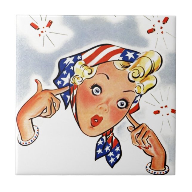 Tile Retro Vintage Firecracker Lady Pop Art (Front)