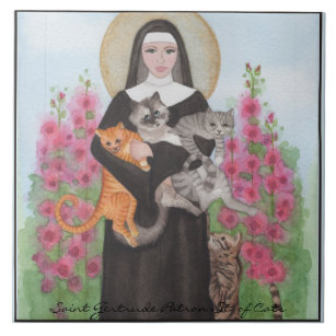 Tile Saint Gertrude Patron St. of Cats Trivet