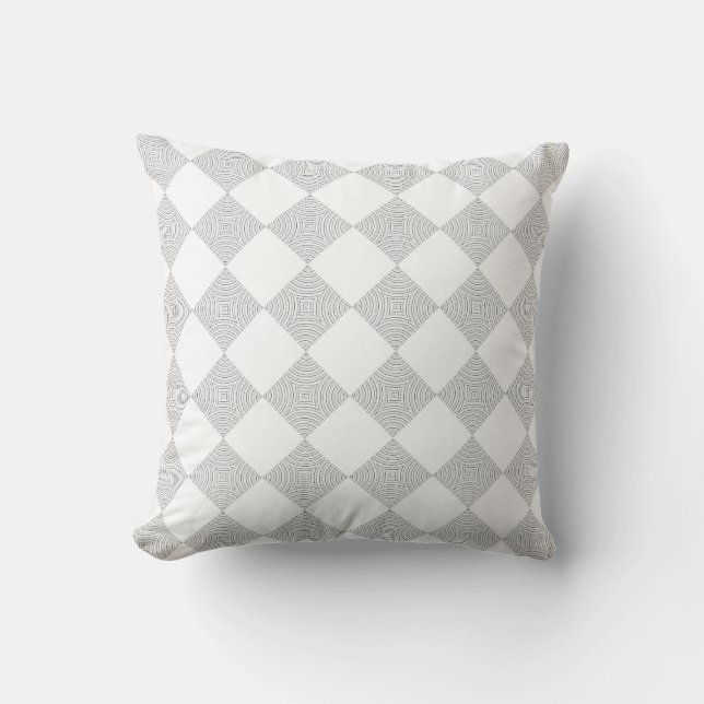 Tile swirl chequerboard black and white pillow (Front)