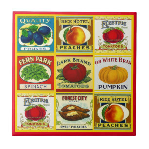 Tile Trivet Vintage Kitchen Canned Goods Labels