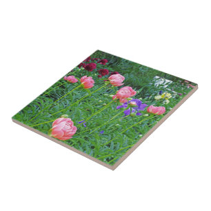 TILE/TRIVET, "WHITE BENCH IN PEONY GARDEN" TILE