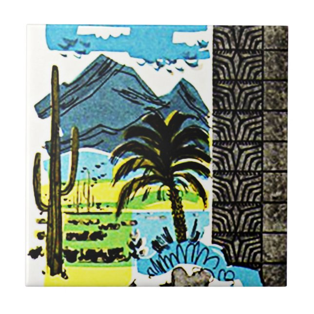 Tile Vintage Retro desert Arizona saguaro Cactus (Front)