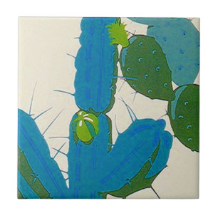 Tile Vintage Retro desert Cactus Bloom Turquoise