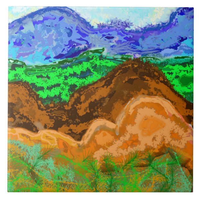 Tile with layered pattern evoking hills (Front)