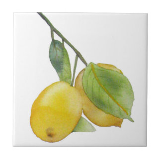 Tile with watercolor of yellow lemons