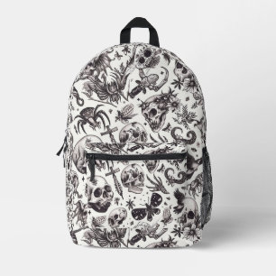 Tiled Abstract Skull Tattoo Pattern Printed Backpack