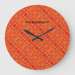 Tiled and mirrored organic shapes in hot colors large clock