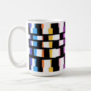 Tiled art design black borders colourful chunky coffee mug