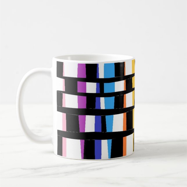 Tiled art design black borders colourful chunky coffee mug (Left)