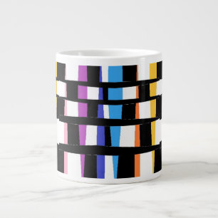 Tiled art design black borders colourful chunky large coffee mug