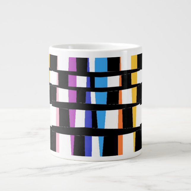 Tiled art design black borders colourful chunky large coffee mug (Front)