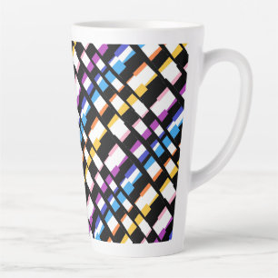Tiled art design black borders colourful chunky latte mug