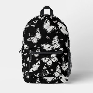 Tiled Black and White Butterfly Pattern Printed Backpack