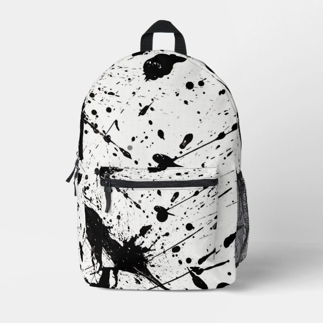 Tiled Black Paint Splatter Pattern Printed Backpack (Front)