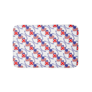Tiled British USA Heart Flags Country Heritage  Bath Mat