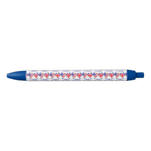 Tiled British USA Heart Flags Country Heritage Black Ink Pen